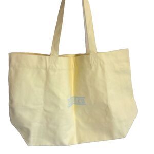 CLOSED Large Canvas Tote Yellow w/Blue Print 23x 14 1/2 x7 1/2 Inside Zip Pocket